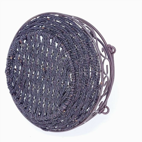 Basket Tote Planter Centerpiece Metal Wicker Double Folding Handle Vintage Decor - Picture 9 of 9